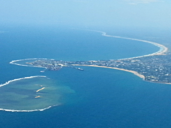 First view of Mauritius island out the airplane window. Photo by Lori Fisher.