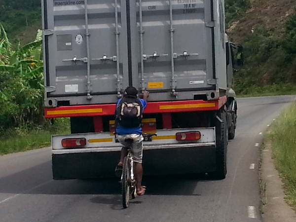 Truck And Bicycle on Route Nationale 2 in Madagascar